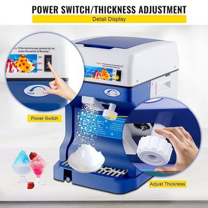 VEVOR Ice Shaver 265LBS/Hour Snow Cone Frozen Ice Shaving Slushie Dessert Maker Stainless Steel Food Grade for Kitchen Home Bars.