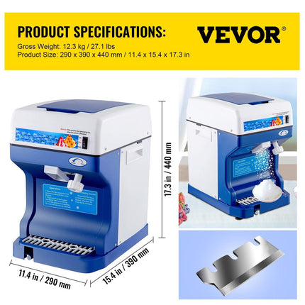 VEVOR Ice Shaver 265LBS/Hour Snow Cone Frozen Ice Shaving Slushie Dessert Maker Stainless Steel Food Grade for Kitchen Home Bars.