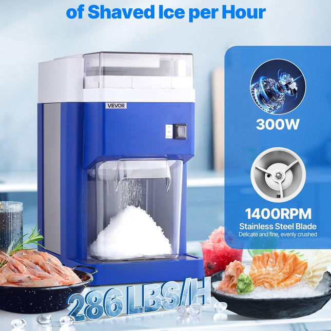 Commercial Ice Shaver Machine, 1.91QT /1.8L Large Electric Snow Cone Machine, Fine & Fluffy with 300W Motor, Stainless Steel Blades, Shaved Ice Maker for Dessert Shop Home Party Restaurant, Blue.