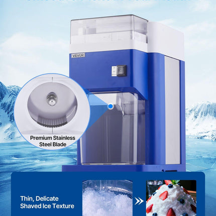Commercial Ice Shaver Machine, 1.91QT /1.8L Large Electric Snow Cone Machine, Fine & Fluffy with 300W Motor, Stainless Steel Blades, Shaved Ice Maker for Dessert Shop Home Party Restaurant, Blue.