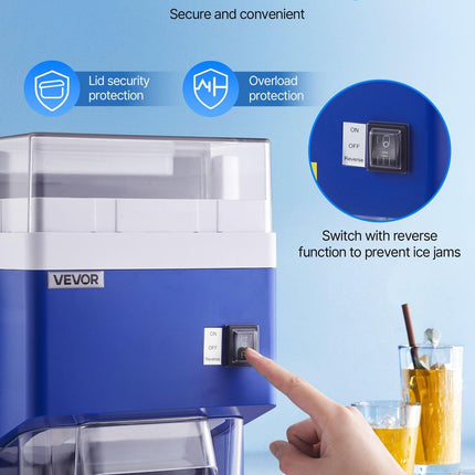 Commercial Ice Shaver Machine, 1.91QT /1.8L Large Electric Snow Cone Machine, Fine & Fluffy with 300W Motor, Stainless Steel Blades, Shaved Ice Maker for Dessert Shop Home Party Restaurant, Blue.