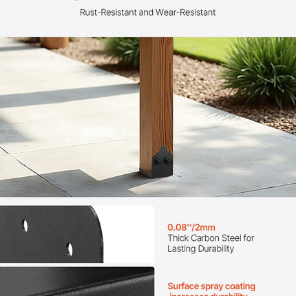 6x6 Post Base 2 Pcs, Inner Size 5.9x5.55 inch / 150x141 mm Post Brackets, Heavy Duty Carbon Steel Decking Posts, Wood Posts Brackets for Pavilion Deck Railing Support Deck Base Plate, Black.