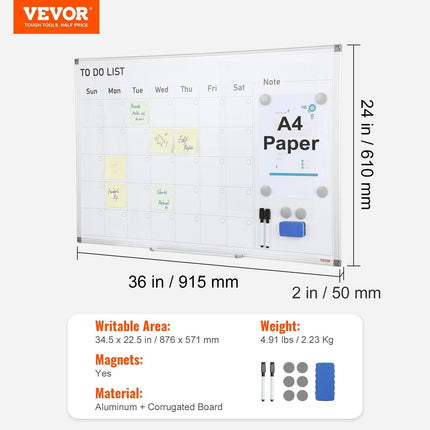 Magnetic Whiteboard Dry Erase Board 36" x 24" Wall Mounted for Office.