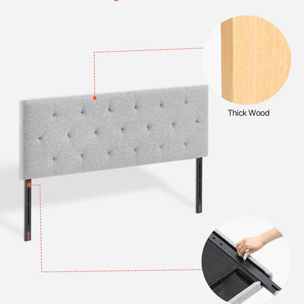 Headboard, Full Size Headboard with Adjustable Height, Comfortable Diamond Tufted for Full Size Bed, W 56.3 x H（35.6-47.4）inches, Ideal for Bedroom, Hotel, Homestay, Dormitory, Light Grey.