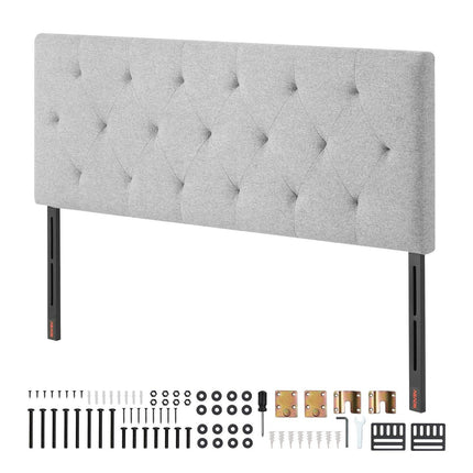 Headboard, Full Size Headboard with Adjustable Height, Comfortable Diamond Tufted for Full Size Bed, W 56.3 x H（35.6-47.4）inches, Ideal for Bedroom, Hotel, Homestay, Dormitory, Light Grey.