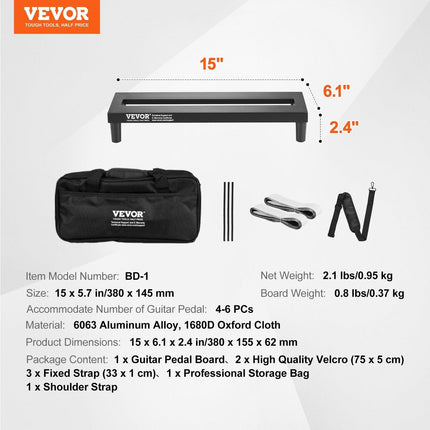 Guitar Pedal Board, 15'' x 5.7'', Aluminum Alloy 0.8 lbs Super Light Guitar Effects PedalBoard with Carry Bag High Quality Velcro Fixed Strap Shoulder Strap, Accommodate 4-6 Guitar Pedals, Small.