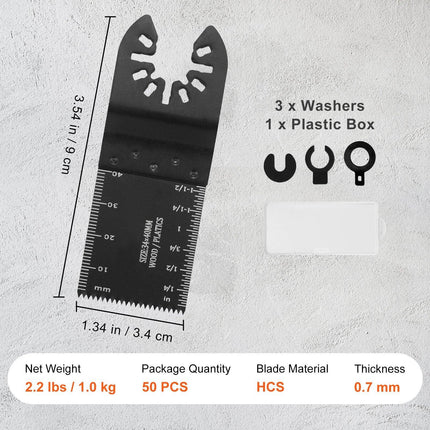 50PCS Oscillating Saw Blades, Universal Quick Release Oscillating Saw Blades, Multitool Tool Blades for Wood Plastic Aluminum, Fit Dewalt Bosch Milwaukee Hitachi Chicago Craftsman.