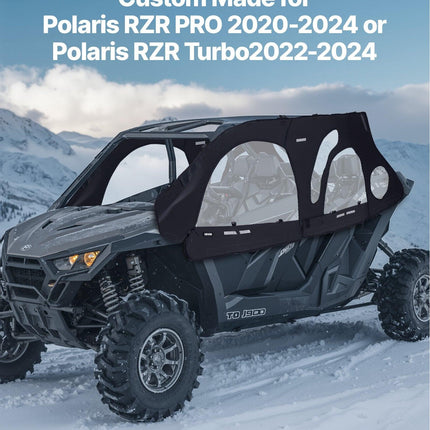 Cab Enclosure Upper Doors, Compatible with Polaris RZR PRO 2020-2024/Polaris RZR Turbo2022-2024, Soft Upper Doors, Upgraded Zipper UTV Soft Side Window Kit, Fit with Side Mirrors and Windshields.