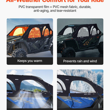 Cab Enclosure Upper Doors, Compatible with Polaris RZR PRO 2020-2024/Polaris RZR Turbo2022-2024, Soft Upper Doors, Upgraded Zipper UTV Soft Side Window Kit, Fit with Side Mirrors and Windshields.