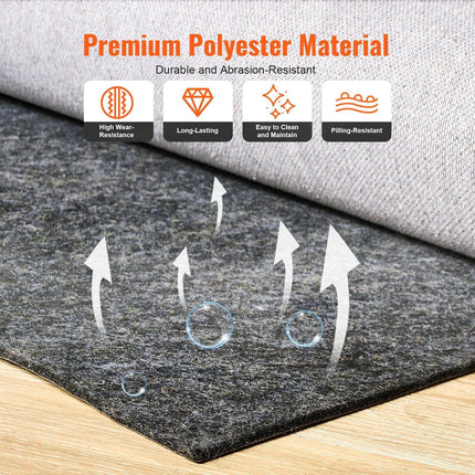 Rug Pad Without Slip Resistance, Protective Cushioning Carpet Pad, 9' x 12', 1/4"Thick, 100% Pure Polyester Felt, 10-11㎡ Premium Comfort Underfoot Carpet Padding Rug Cushion for All Floors, Gray.