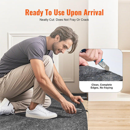 Rug Pad Without Slip Resistance, Protective Cushioning Carpet Pad, 9' x 12', 1/4"Thick, 100% Pure Polyester Felt, 10-11㎡ Premium Comfort Underfoot Carpet Padding Rug Cushion for All Floors, Gray.