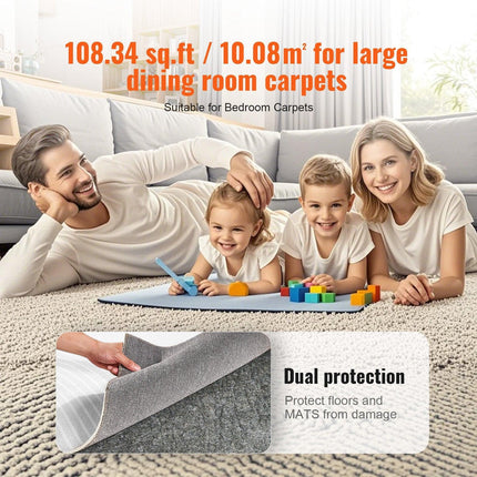 Rug Pad Without Slip Resistance, Protective Cushioning Carpet Pad, 9' x 12', 1/4"Thick, 100% Pure Polyester Felt, 10-11㎡ Premium Comfort Underfoot Carpet Padding Rug Cushion for All Floors, Gray.