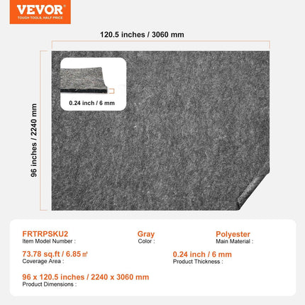 Rug Pad Gripper 8' x 10' Protective Carpet Pad 0.24" Thick for All Floors.