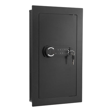 Wall Safe, 3-Tier Hidden Wall Mounted Safe with Password & Key, Q235 Cold-Rolled Steel In-Wall Box with LED Lighting, 2 Adjustable Shelves & 5 Key Holders for Money, Jewelry, Passport, Black.