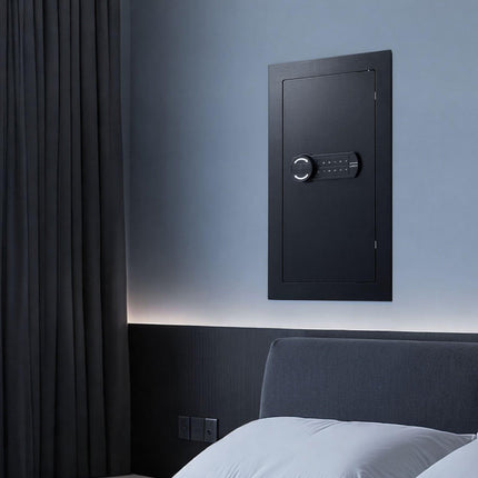 Wall Safe, 3-Tier Hidden Wall Mounted Safe with Password & Key, Q235 Cold-Rolled Steel In-Wall Box with LED Lighting, 2 Adjustable Shelves & 5 Key Holders for Money, Jewelry, Passport, Black.