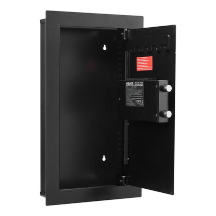 Wall Safe, 3-Tier Hidden Wall Mounted Safe with Password & Key, Q235 Cold-Rolled Steel In-Wall Box with LED Lighting, 2 Adjustable Shelves & 5 Key Holders for Money, Jewelry, Passport, Black.