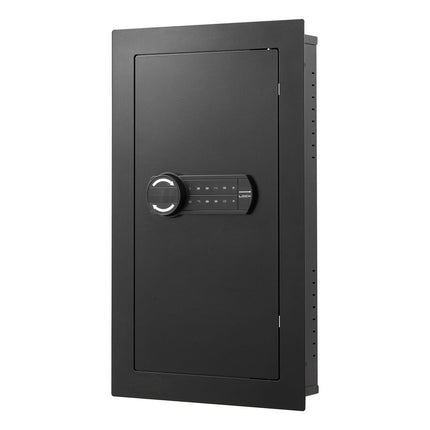 Wall Safe, 3-Tier Hidden Wall Mounted Safe with Password & Key, Q235 Cold-Rolled Steel In-Wall Box with LED Lighting, 2 Adjustable Shelves & 5 Key Holders for Money, Jewelry, Passport, Black.