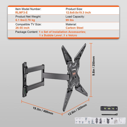Full Motion TV Mount Fits for Most 26-55 inch TVs, Swivel Tilt Horizontal Adjustment TV Wall Mount Bracket with Articulating Arm, Max VESA 400x400mm , Holds up to 99 lbs.