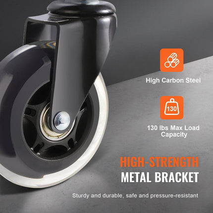 Office Chair Wheels, Set of 5, 76.2 mm Caster Wheels Replacement for Hardwood Floors and Carpet, Heavy Duty Computer Gaming Desk Casters with 59 kg Load Capacity, Universal Fit for Most Chairs.