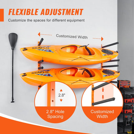 Wall Kayak Storage Rack, 4-Capacity Wall Mounted Kayak Holders for Kayak Canoe Paddle Board, Kayak Storage Hooks with Adjustable Padded Arms, 181.6 KG Load Kayak Hanger for Indoor Outdoor Garage.