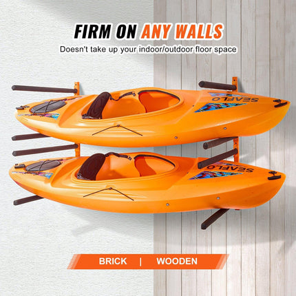 Wall Kayak Storage Rack, 4-Capacity Wall Mounted Kayak Holders for Kayak Canoe Paddle Board, Kayak Storage Hooks with Adjustable Padded Arms, 181.6 KG Load Kayak Hanger for Indoor Outdoor Garage.