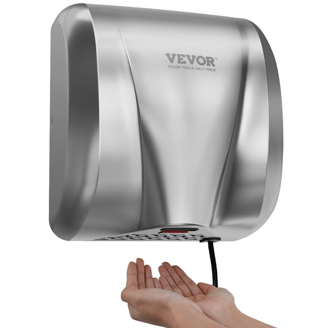 Heavy Duty Commercial Hand Dryer, 1800W Automatic High Speed Stainless Steel Warm Wind Hand Blower, 220V-240V Plug In/Hardwired Two Power Options, Compliant for Industry Business Restrooms.
