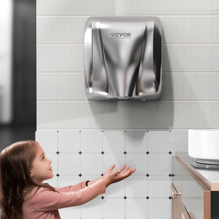 Heavy Duty Commercial Hand Dryer, 1800W Automatic High Speed Stainless Steel Warm Wind Hand Blower, 220V-240V Plug In/Hardwired Two Power Options, Compliant for Industry Business Restrooms.
