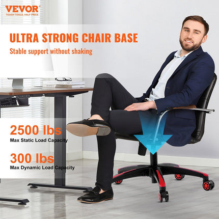 Office Chair Base Replacement, 710 mm, 1134 kg Static Load, Heavy Duty Universal Computer Desk Chair Stool Base Part with 5 Casters and Reinforced Legs, Desk Chair Base Replacement, Black + Red.