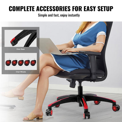 Office Chair Base Replacement, 710 mm, 1134 kg Static Load, Heavy Duty Universal Computer Desk Chair Stool Base Part with 5 Casters and Reinforced Legs, Desk Chair Base Replacement, Black + Red.