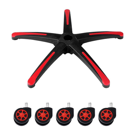 Office Chair Base Replacement, 710 mm, 1134 kg Static Load, Heavy Duty Universal Computer Desk Chair Stool Base Part with 5 Casters and Reinforced Legs, Desk Chair Base Replacement, Black + Red.