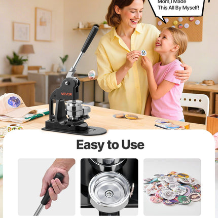 Button Maker Machine, 58 mm, Pin Maker Machine with 500pcs Button Parts, Circle Cutter, Hex Wrenches and Magic Book, Ergonomic Handle, for DIY Badges, Personalized Pins and Key Chains, Black.