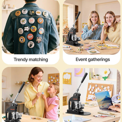 Button Maker Machine, 58 mm, Pin Maker Machine with 500pcs Button Parts, Circle Cutter, Hex Wrenches and Magic Book, Ergonomic Handle, for DIY Badges, Personalized Pins and Key Chains, Black.