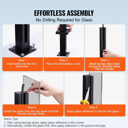 Glass Clamp, 41.34" Height Glass Railing Bracket for 0.39 "-0.47 " Thickness Tempered Glass, 304 Stainless Steel Glass Mounting Clamp, Glass Shelf Bracket for Balcony, Garden, Deck, Stair, Black.