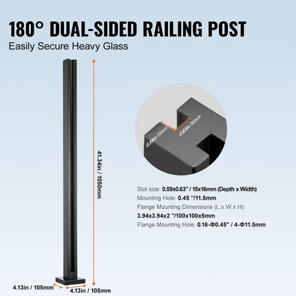Glass Clamp, 41.34" Height Glass Railing Bracket for 0.39 "-0.47 " Thickness Tempered Glass, 304 Stainless Steel Glass Mounting Clamp, Glass Shelf Bracket for Balcony, Garden, Deck, Stair, Black.