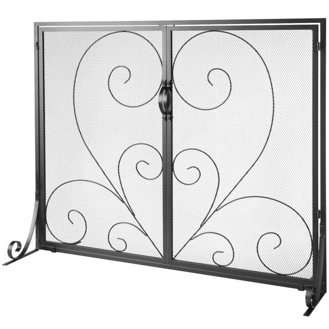 990x802MM Fireplace Screen 2-Panel Iron Mesh Spark Guard Vintage Black.
