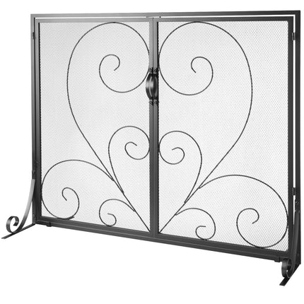 990x802MM Fireplace Screen 2-Panel Iron Mesh Spark Guard Vintage Black.