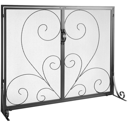 990x802MM Fireplace Screen 2-Panel Iron Mesh Spark Guard Vintage Black.