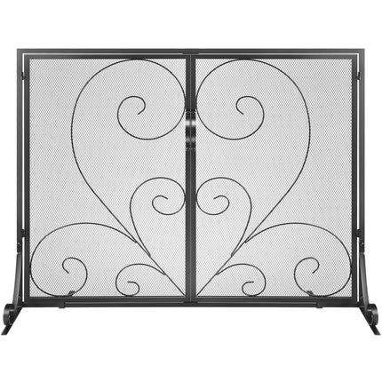 990x802MM Fireplace Screen 2-Panel Iron Mesh Spark Guard Vintage Black.
