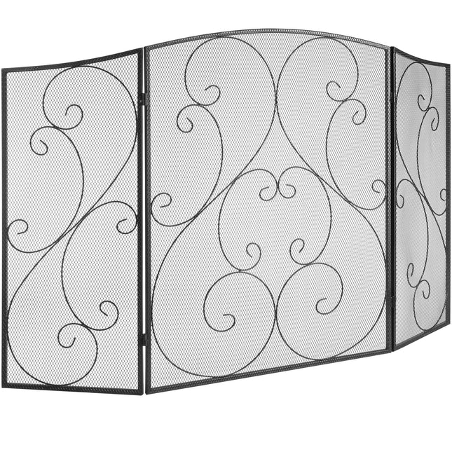 Fireplace Screen 3 Panel, Sturdy Iron Mesh Fireplace Screen, 122(L)x76.7(H)CM Spark Guard Cover, No Assembly Required, Free Standing Fireplace Fence Grate for Living Room Home Decor Vintage.