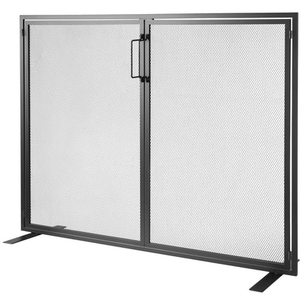 Fireplace Screen 1 Panel with Door, Sturdy Iron Mesh Fireplace Screen, 990(L) x780(H)MM Spark Guard Cover, Simple Installation, Free Standing Fire Fence Grate for Living Room Home Decor Modern.