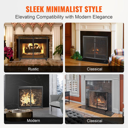 Fireplace Screen 1 Panel with Door, Sturdy Iron Mesh Fireplace Screen, 990(L) x780(H)MM Spark Guard Cover, Simple Installation, Free Standing Fire Fence Grate for Living Room Home Decor Modern.