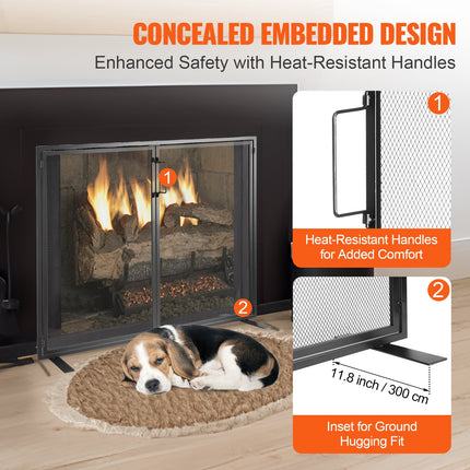 Fireplace Screen 1 Panel with Door, Sturdy Iron Mesh Fireplace Screen, 990(L) x780(H)MM Spark Guard Cover, Simple Installation, Free Standing Fire Fence Grate for Living Room Home Decor Modern.