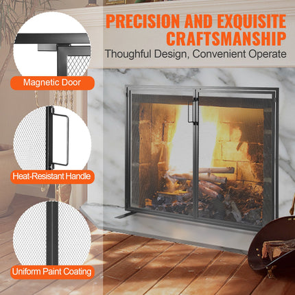 Fireplace Screen 1 Panel with Door, Sturdy Iron Mesh Fireplace Screen, 990(L) x780(H)MM Spark Guard Cover, Simple Installation, Free Standing Fire Fence Grate for Living Room Home Decor Modern.