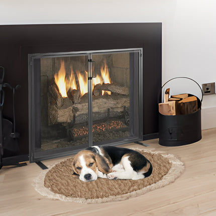 Fireplace Screen 1 Panel with Door, Sturdy Iron Mesh Fireplace Screen, 990(L) x780(H)MM Spark Guard Cover, Simple Installation, Free Standing Fire Fence Grate for Living Room Home Decor Modern.