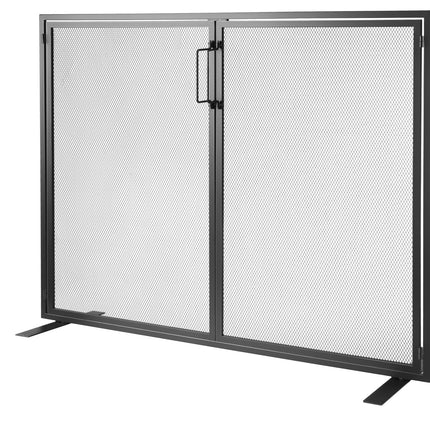 Fireplace Screen 1 Panel with Door, Sturdy Iron Mesh Fireplace Screen, 990(L) x780(H)MM Spark Guard Cover, Simple Installation, Free Standing Fire Fence Grate for Living Room Home Decor Modern.