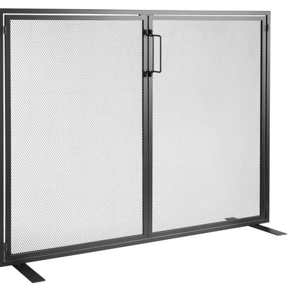 Fireplace Screen 1 Panel with Door, Sturdy Iron Mesh Fireplace Screen, 990(L) x780(H)MM Spark Guard Cover, Simple Installation, Free Standing Fire Fence Grate for Living Room Home Decor Modern.