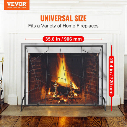 Fireplace Screen Single Panel, Sturdy Iron Mesh Fireplace Screen, 906(L) x720(H)MM Spark Guard Cover, Simple Installation, Free Standing Fire Fence Grate for Living Room Home Decor Modern.