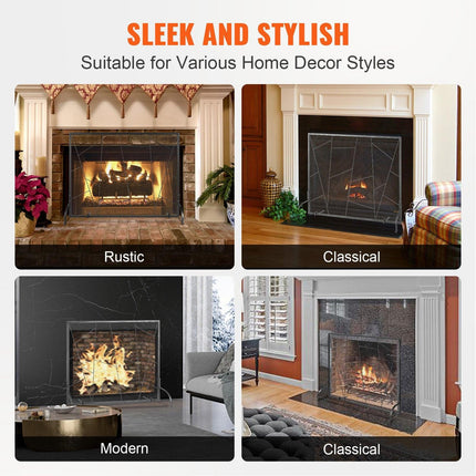 Fireplace Screen Single Panel, Sturdy Iron Mesh Fireplace Screen, 906(L) x720(H)MM Spark Guard Cover, Simple Installation, Free Standing Fire Fence Grate for Living Room Home Decor Modern.