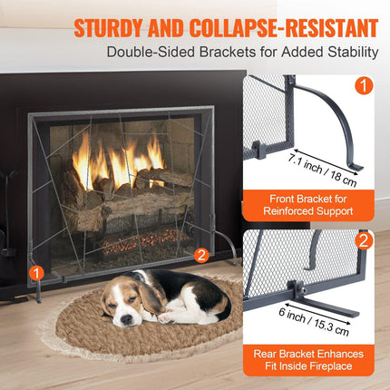 Fireplace Screen Single Panel, Sturdy Iron Mesh Fireplace Screen, 906(L) x720(H)MM Spark Guard Cover, Simple Installation, Free Standing Fire Fence Grate for Living Room Home Decor Modern.
