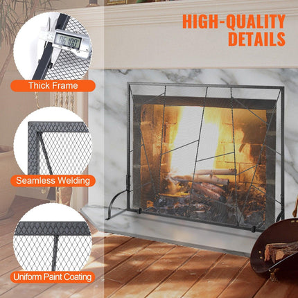 Fireplace Screen Single Panel, Sturdy Iron Mesh Fireplace Screen, 906(L) x720(H)MM Spark Guard Cover, Simple Installation, Free Standing Fire Fence Grate for Living Room Home Decor Modern.